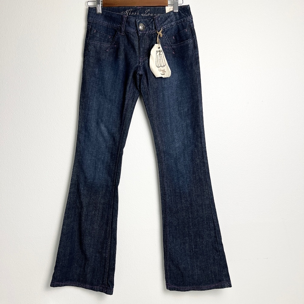 Nissi Flare Jeans 6 Pockets Size 5 Low Rise Pink Stitching
